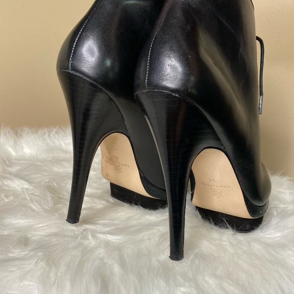 ANN TAYLOR BLACK LEATHER LACE UP BOOTIE - Picture 8 of 12